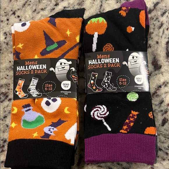 Men's Halloween Socks 2 Pack - Orange and Black  and 2pack of orange and white - Picture 1 of 6